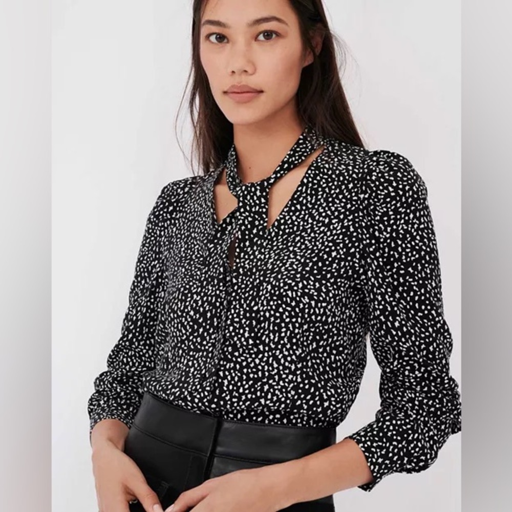 Cloth & Stone Anthropologie Neck Tie Blouse, Black Shirt, Top, XS